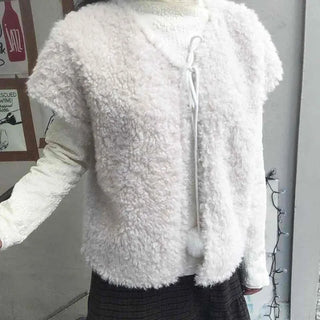 Pom-Pom String Fluffy Fleece Short Vest