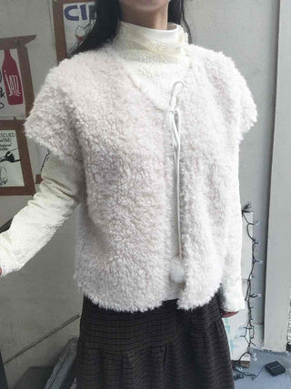 Pom-Pom String Fluffy Fleece Short Vest
