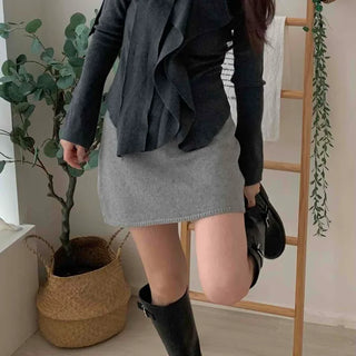 Front Ruffle Tie V-Neck Knit Scarf Set