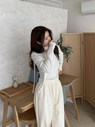 Draping Off-Shoulder Choker Loose Fit Fleece-Lined T-Shirt