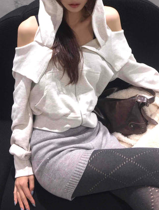 Soft Mood Cold Shoulder Loose Fit Zip-Up Hoodie