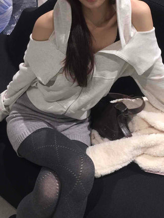 Soft Mood Cold Shoulder Loose Fit Zip-Up Hoodie