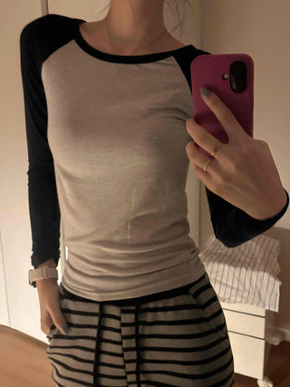 Slim Body-Shaping Close-Fit Raglan Long Sleeve T-Shirt