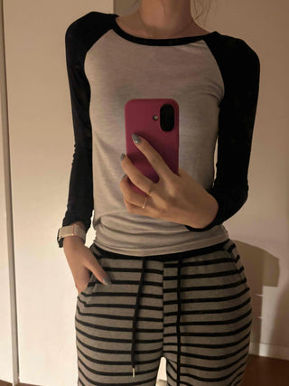 Slim Body-Shaping Close-Fit Raglan Long Sleeve T-Shirt