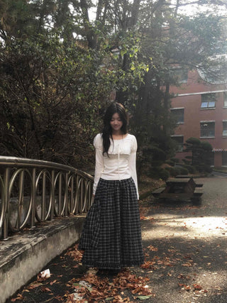 Romantic Frill Voluminous Puff Sleeve Square Neck Long Sleeve Tee