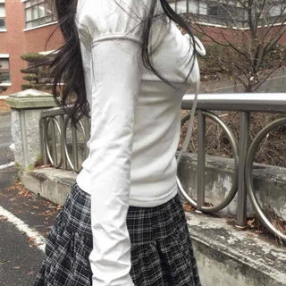 Romantic Frill Voluminous Puff Sleeve Square Neck Long Sleeve Tee