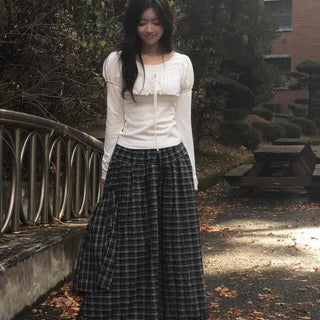 Romantic Frill Voluminous Puff Sleeve Square Neck Long Sleeve Tee