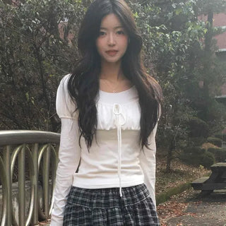 Romantic Frill Voluminous Puff Sleeve Square Neck Long Sleeve Tee