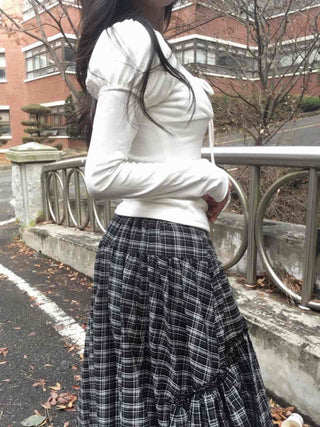 Romantic Frill Voluminous Puff Sleeve Square Neck Long Sleeve Tee