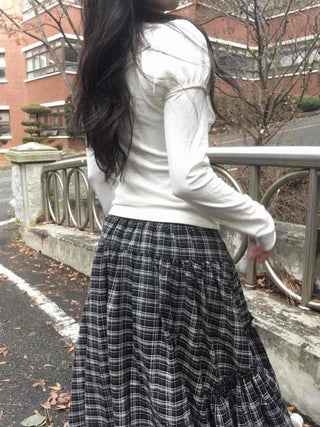 Romantic Frill Voluminous Puff Sleeve Square Neck Long Sleeve Tee