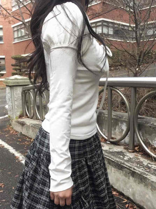 Romantic Frill Voluminous Puff Sleeve Square Neck Long Sleeve Tee