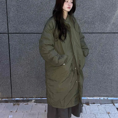 Urban Quilted Snap Button Oversized Long Padded Jacket