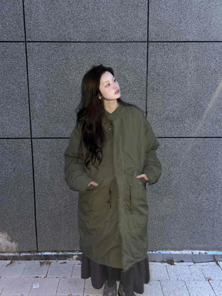 Urban Quilted Snap Button Oversized Long Padded Jacket