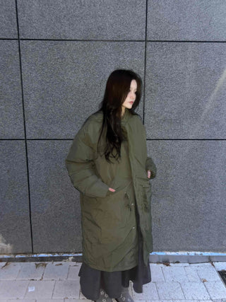 Urban Quilted Snap Button Oversized Long Padded Jacket