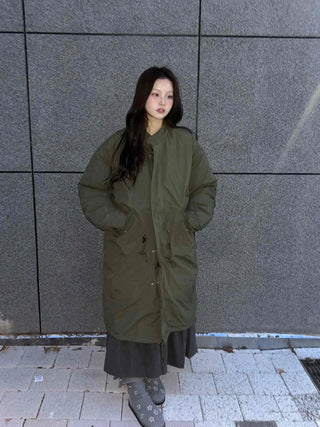 Urban Quilted Snap Button Oversized Long Padded Jacket