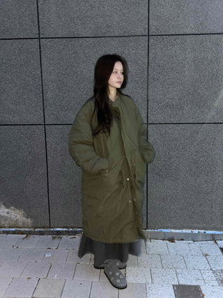Urban Quilted Snap Button Oversized Long Padded Jacket