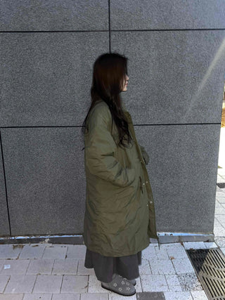 Urban Quilted Snap Button Oversized Long Padded Jacket