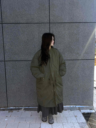 Urban Quilted Snap Button Oversized Long Padded Jacket