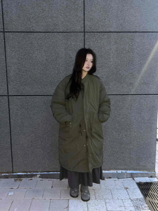 Urban Quilted Snap Button Oversized Long Padded Jacket