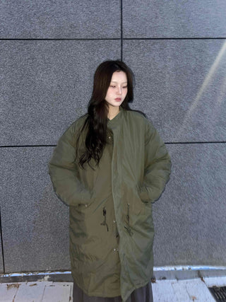 Urban Quilted Snap Button Oversized Long Padded Jacket