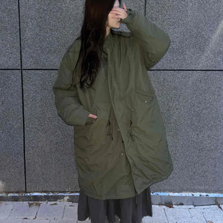 Urban Quilted Snap Button Oversized Long Padded Jacket