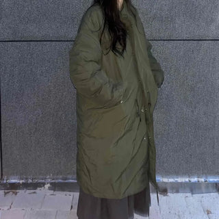 Urban Quilted Snap Button Oversized Long Padded Jacket