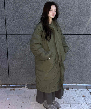 Urban Quilted Snap Button Oversized Long Padded Jacket