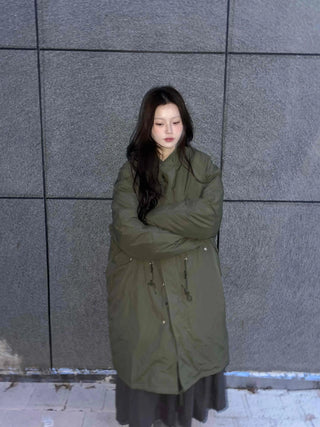 Urban Quilted Snap Button Oversized Long Padded Jacket