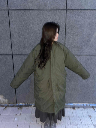 Urban Quilted Snap Button Oversized Long Padded Jacket