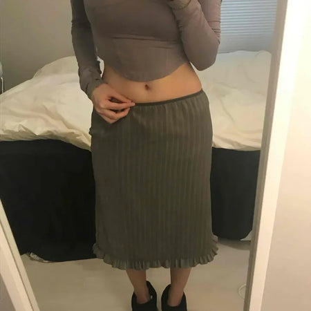 Wave Henrique-Ribbed Pleated Banding Midi Skirt