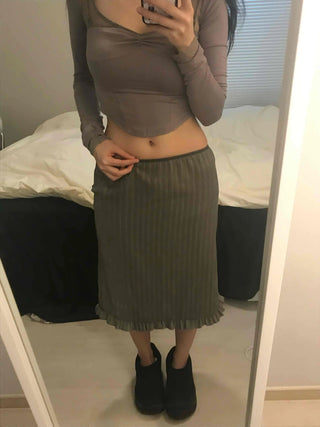 Wave Henrique-Ribbed Pleated Banding Midi Skirt