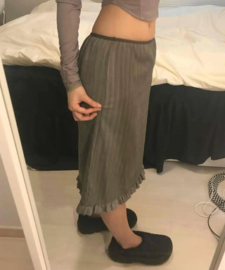 Wave Henrique-Ribbed Pleated Banding Midi Skirt