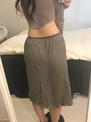 Wave Henrique-Ribbed Pleated Banding Midi Skirt