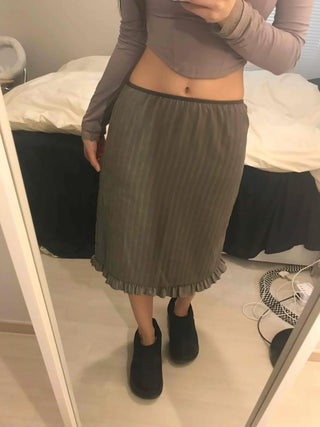 Wave Henrique-Ribbed Pleated Banding Midi Skirt