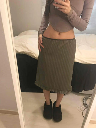 Wave Henrique-Ribbed Pleated Banding Midi Skirt