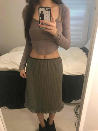 Wave Henrique-Ribbed Pleated Banding Midi Skirt