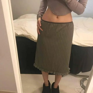 Wave Henrique-Ribbed Pleated Banding Midi Skirt