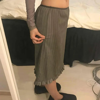 Wave Henrique-Ribbed Pleated Banding Midi Skirt