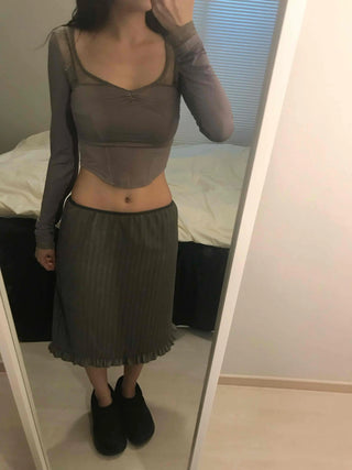 Wave Henrique-Ribbed Pleated Banding Midi Skirt