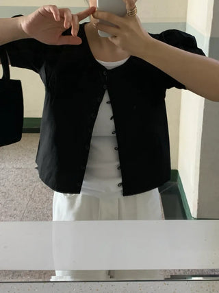 Nael Sleeve Puff Shirred Blouse 2col