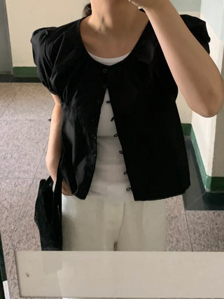 Nael Sleeve Puff Shirred Blouse 2col