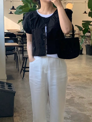 Nael Sleeve Puff Shirred Blouse 2col
