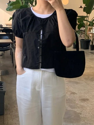 Nael Sleeve Puff Shirred Blouse 2col