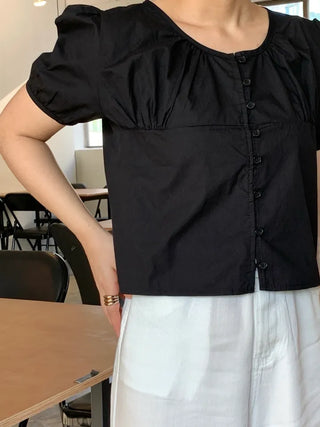 Nael Sleeve Puff Shirred Blouse 2col
