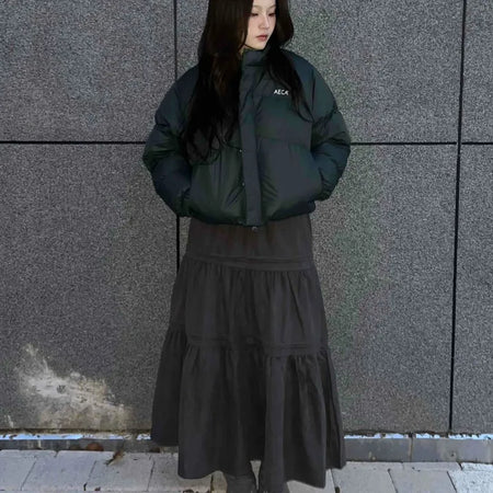 Layered See-through Banded Voluminous Tiered Long Skirt