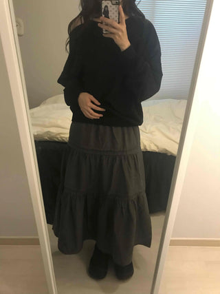 Layered See-through Banded Voluminous Tiered Long Skirt