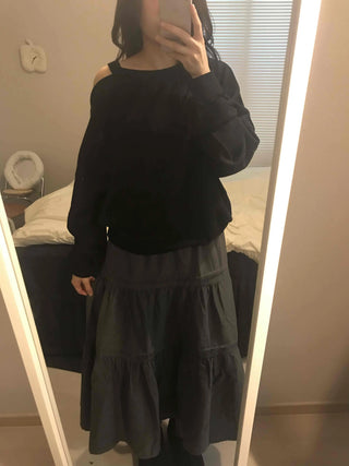 Layered See-through Banded Voluminous Tiered Long Skirt