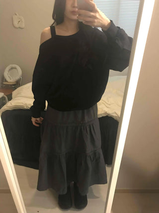 Layered See-through Banded Voluminous Tiered Long Skirt