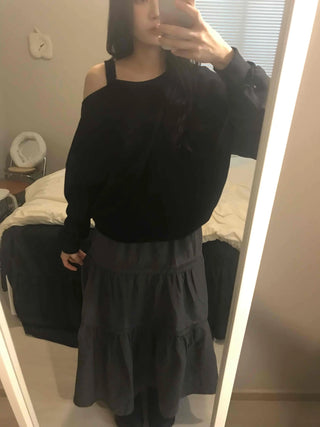 Layered See-through Banded Voluminous Tiered Long Skirt