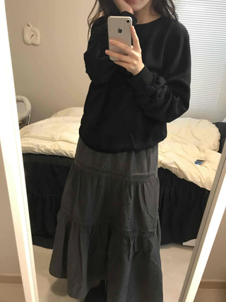 Layered See-through Banded Voluminous Tiered Long Skirt